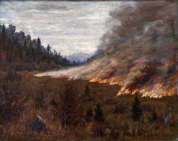 Слюсарев И.К. Лесной пожар. Холст, масло 1942